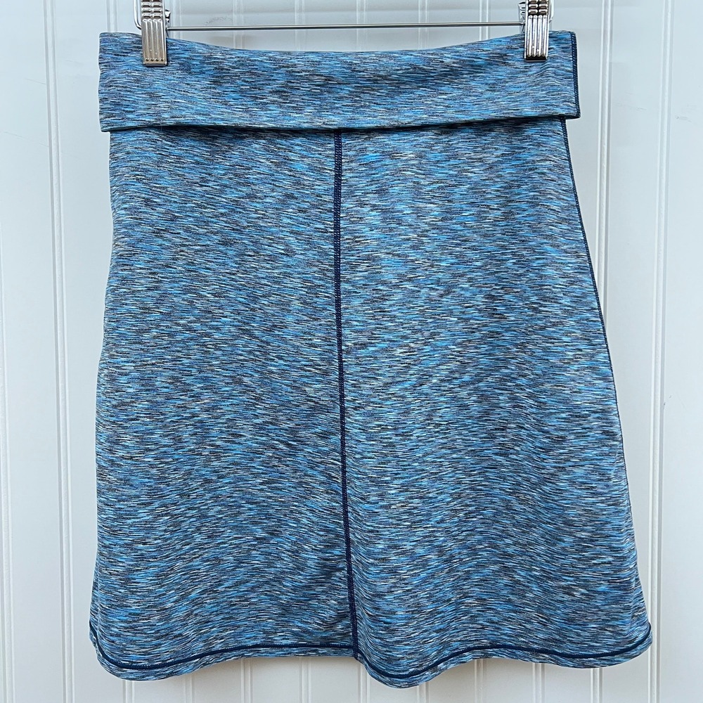 Prana Blue Heather Knit Athleisure Skirt Performance Wear Foldover Waist S Women